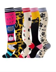 5 Pairs Compression Socks – Cat Design for Nurses, Sports & Everyday