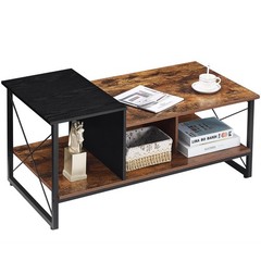 Vecelo Wood 2-Tier Black Coffee Table Storage Shelf For Living Room/Office
