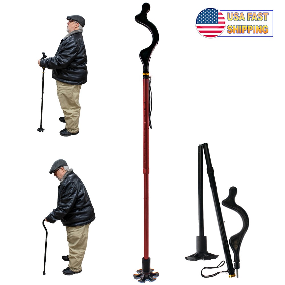 Posture Correction Walking Stick Cane – Self Standing Adjustable Height Foldable