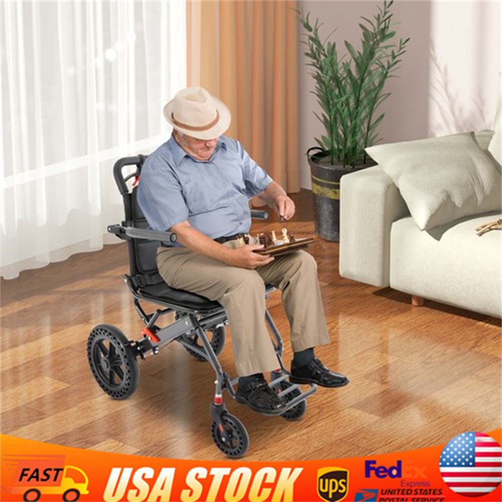 Transport Wheelchair for Seniors Portable Folding Wheelchair with Foot Rests