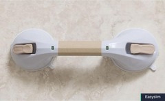 Suction Cup Grab Bar 12 Inch White Beige Easy Install Release Lever
