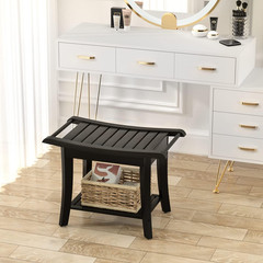 Bamboo Shower Bench inside Shower Stool with Space-Efficient Storage Shelf, Show
