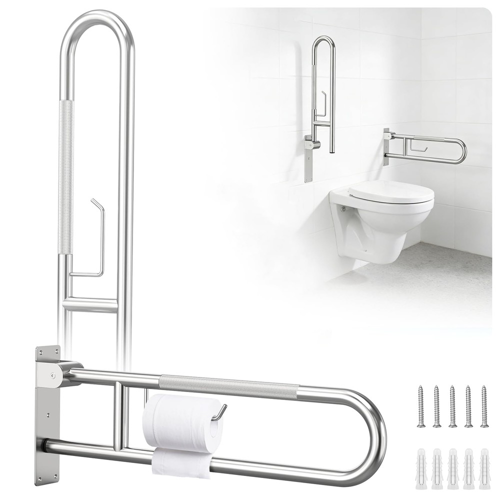 Toilet Grab Bar Support Rail 29.5 Inch, Anti-Slip Knurled Handicap Bathroom Safe