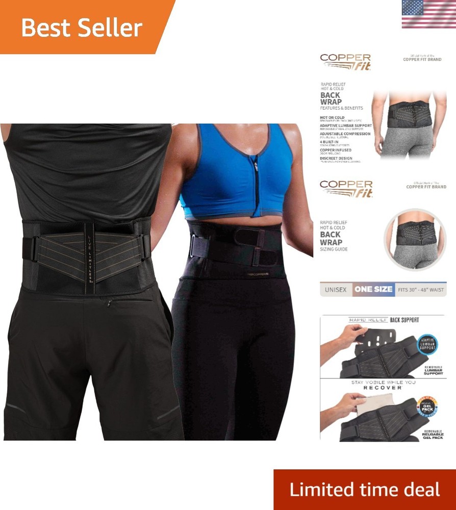 Rapid Relief Unisex Back Brace – Hot/Cold Therapy Adjustable Fit 30-48 inches