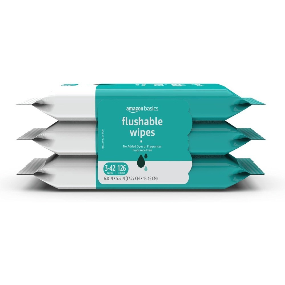 Flushable Adult Wet Wipes for Sensitive Skin, Fragrance-Free, 126 Count Bulk