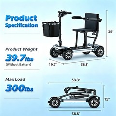4-Wheel Mobility Scooter for Adults Seniors 18.6 Mile 300lbs Electric Scooter
