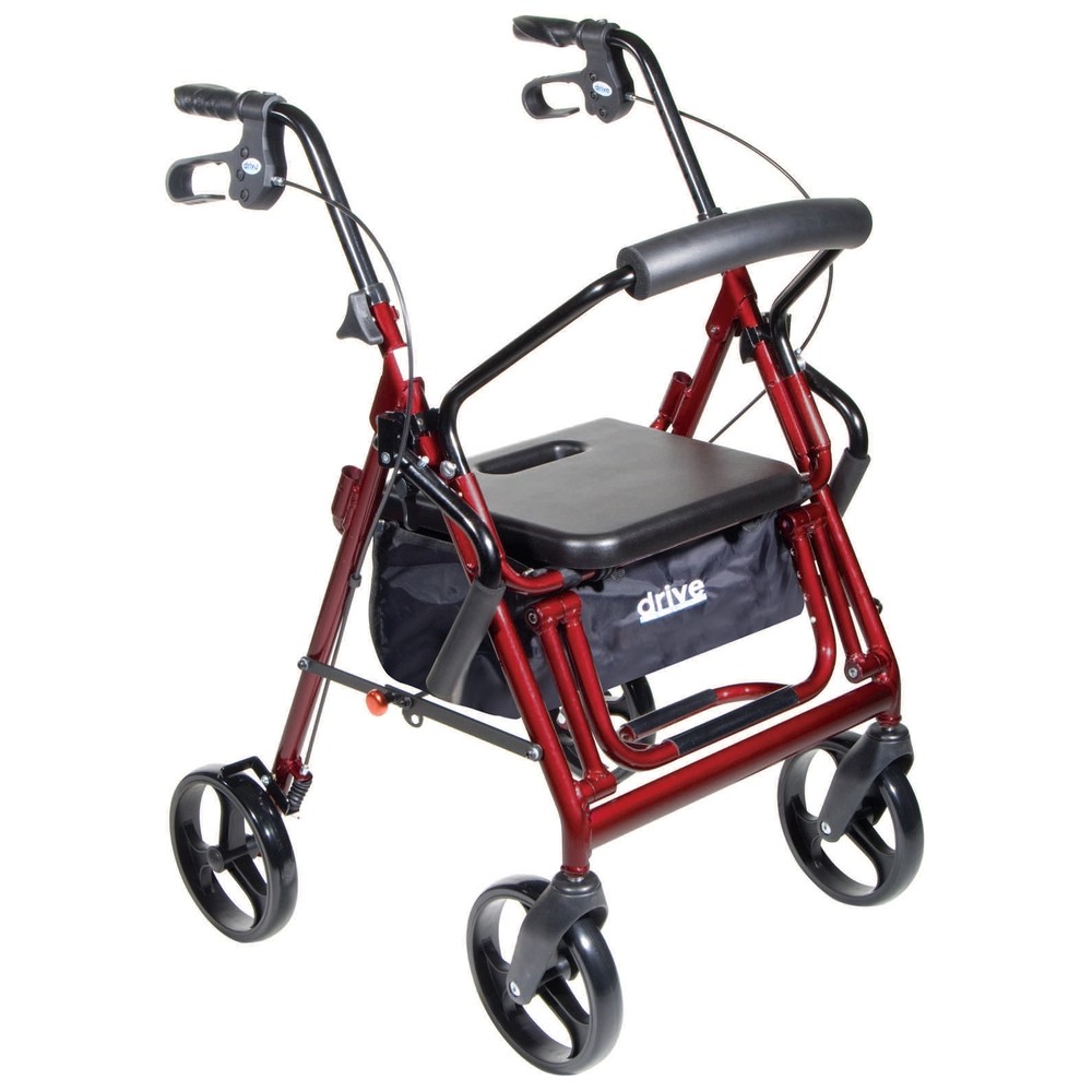 drive Duet Transport Chair Rollator Walker 300 lbs. Aluminum Burgundy 795BU