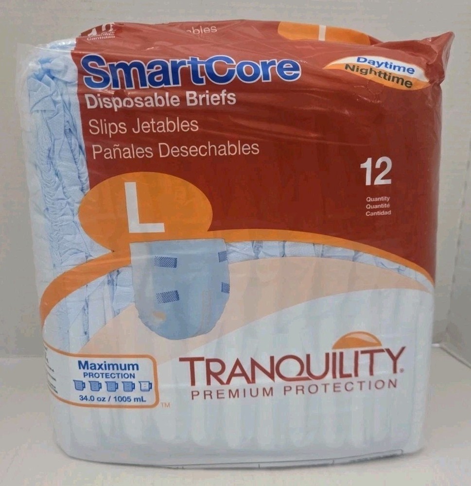 Large Tranquility SmartCore Disposable Briefs Size Adult Diapers 12 Pack