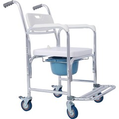 Bedside Commode Chair Transport Shower Wheelchair Toilet Rolling Transport Chair