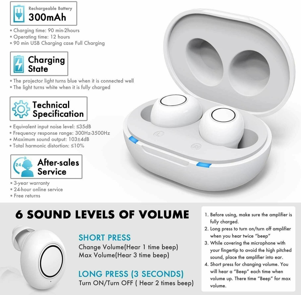 JINGHAO Hearing Aids Amplifier Rechargeable Pair Digital ITE Sound Amplifier