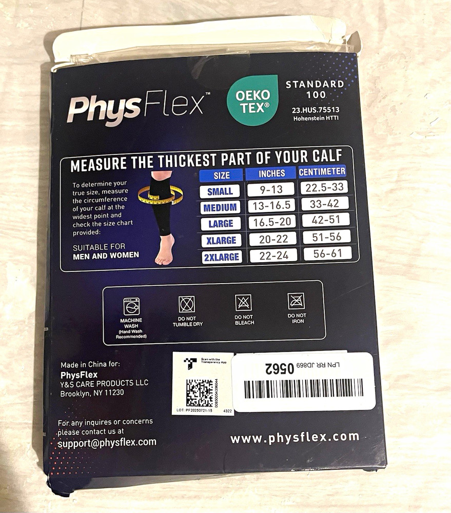 PhysFlex Compression Calf Sleeve Black, Breathable Targeted Compression, Size M