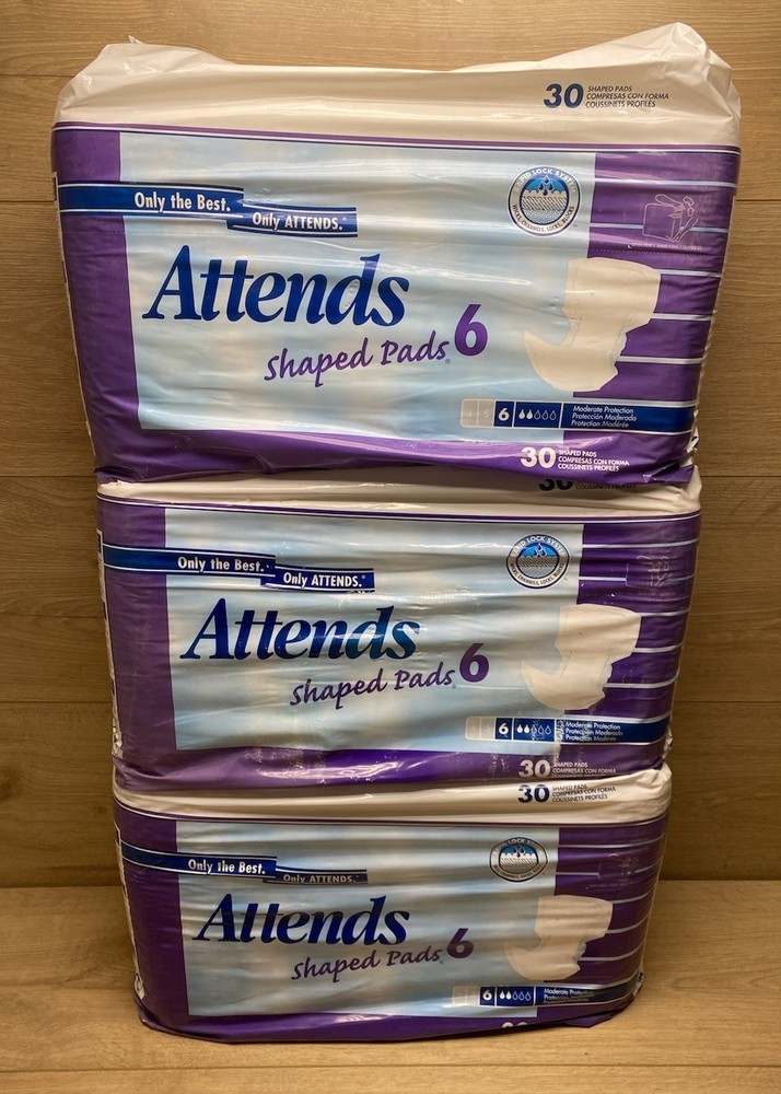 Attends Shaped Pads 6 SP0600 Moderate Absorbency Lot 3 Packs Discontinued Sealed