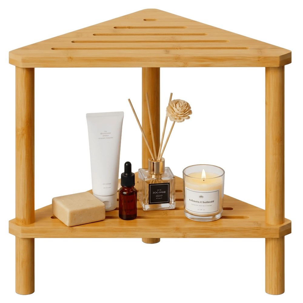 Bamboo Corner Shower Stool,2-Tier Waterproof Shower Stool for Inside Shower S…