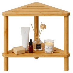 Bamboo Corner Shower Stool,2-Tier Waterproof Shower Stool for Inside Shower S…