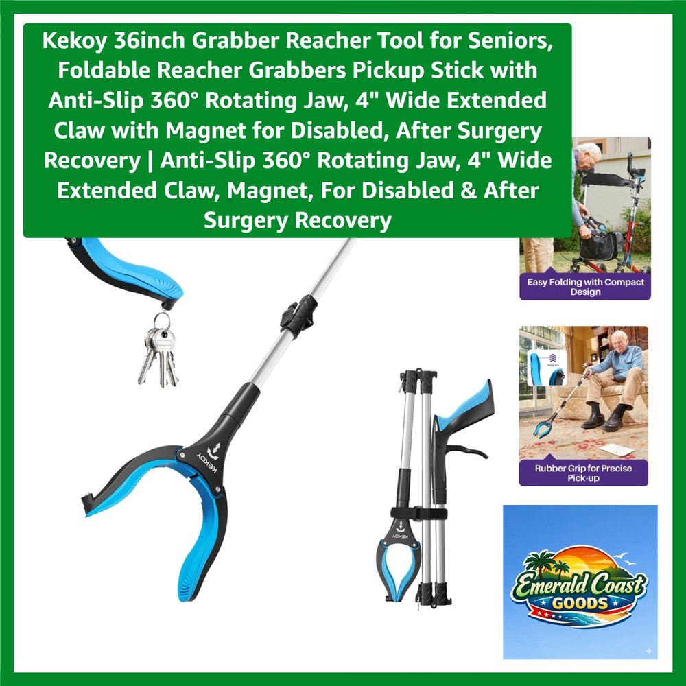 36-Inch Adjustable Grabber Tool for Seniors | Foldable, Lightweight & Magnetic
