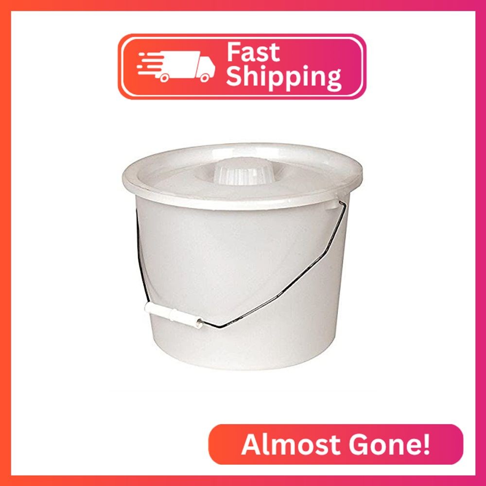 PCP Commode Bucket with Lid and Handle, White, 10 Quart with 2.5 Gallon Capacity