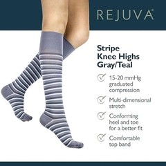 Rejuva Stripe Pattern 15-20 mmHg Compression Socks (Size: XL) Gray/Teal