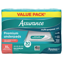 Assurance Unisex Premium Underpad for Adults, XL, Maximum Absorbency, 30 Ct, 2PK