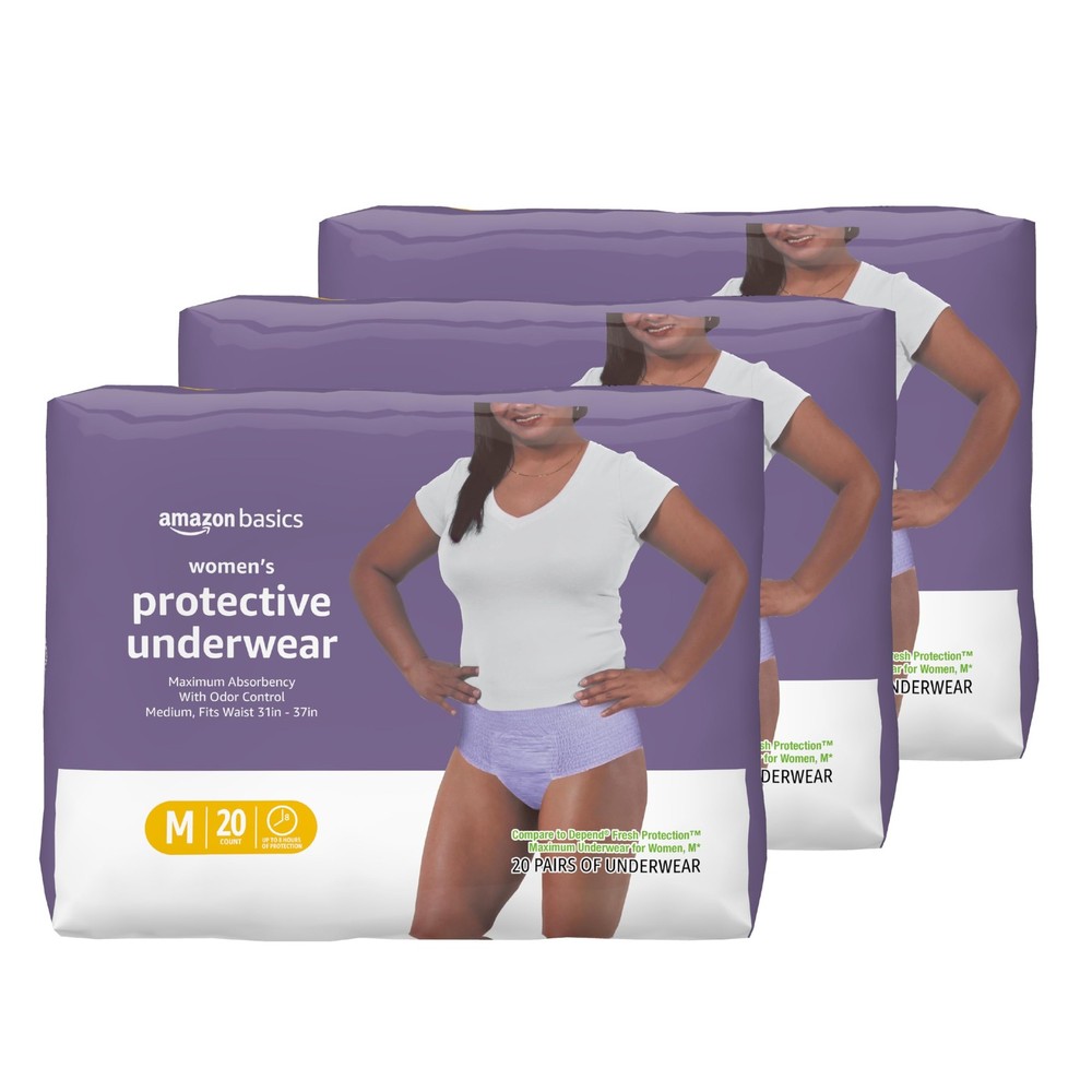 Amazon Basics Maximum Absorbency Incontinence Underwear for Women, Medium, 60 ct