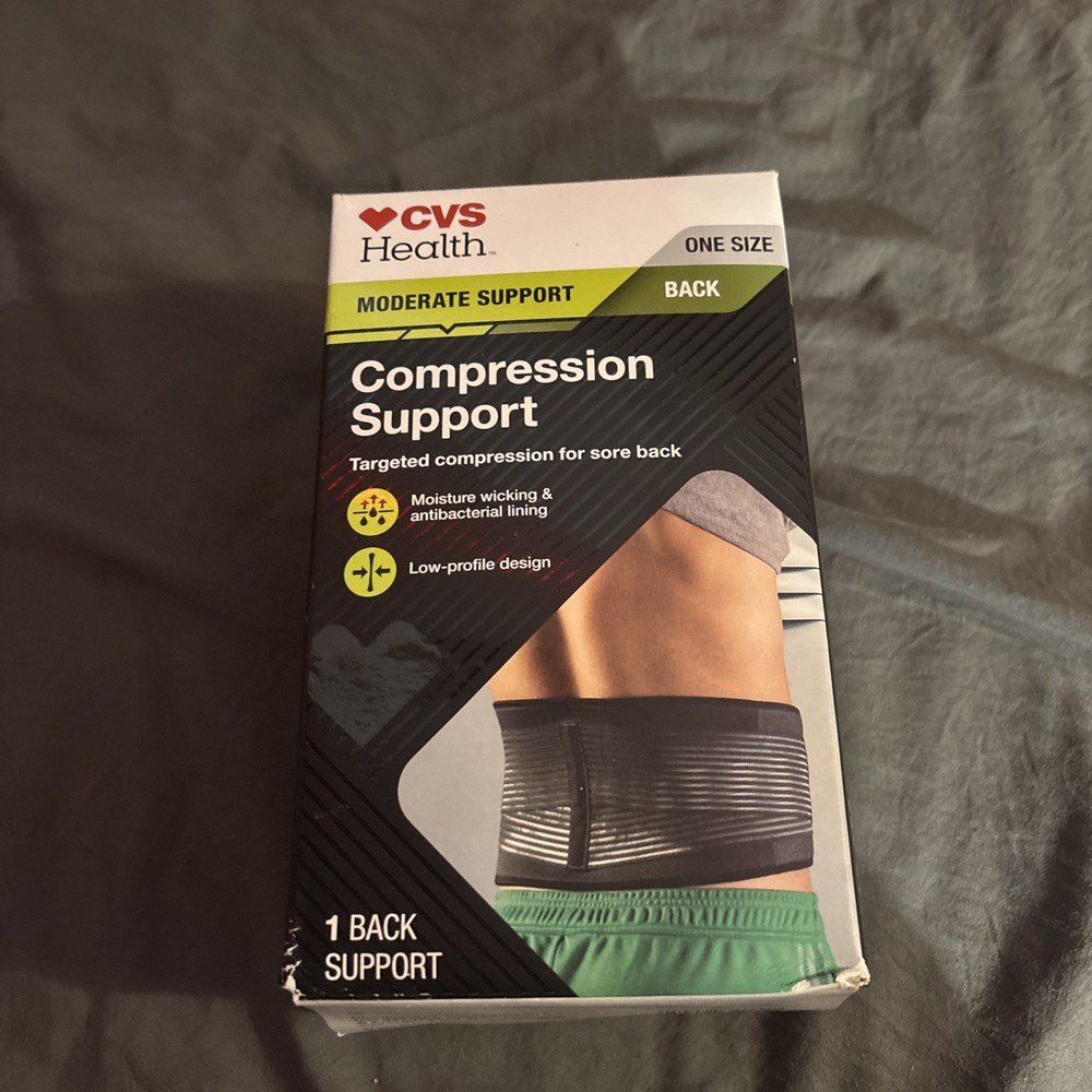 CVS Health Moderate Back Compression Support Brace Low-Profile, One Size Black