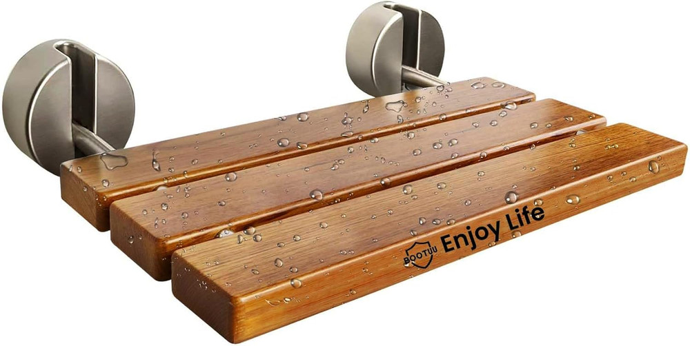 20 Inchs Teak Folding Shower Seat Wall Mounted, Folding Shower Seat with 400 Lb.