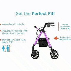 NOVA New Star 8 Rollator Walker Purple 8 Inch Wheels Folding Seat 300 lb Cap