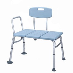 330 Lb. Height Adjustable Blue Bath & Shower Transfer Bench with Back &Side Arm