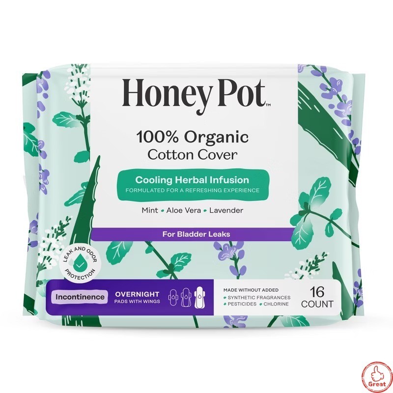 100% Organic Cotton Cover Cooling Herbal Infusion Incontinence Overnight – 16 ct