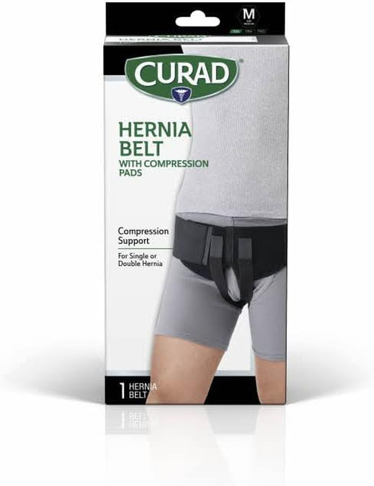 Hernia Belt with Compression Pads, Black, Medium