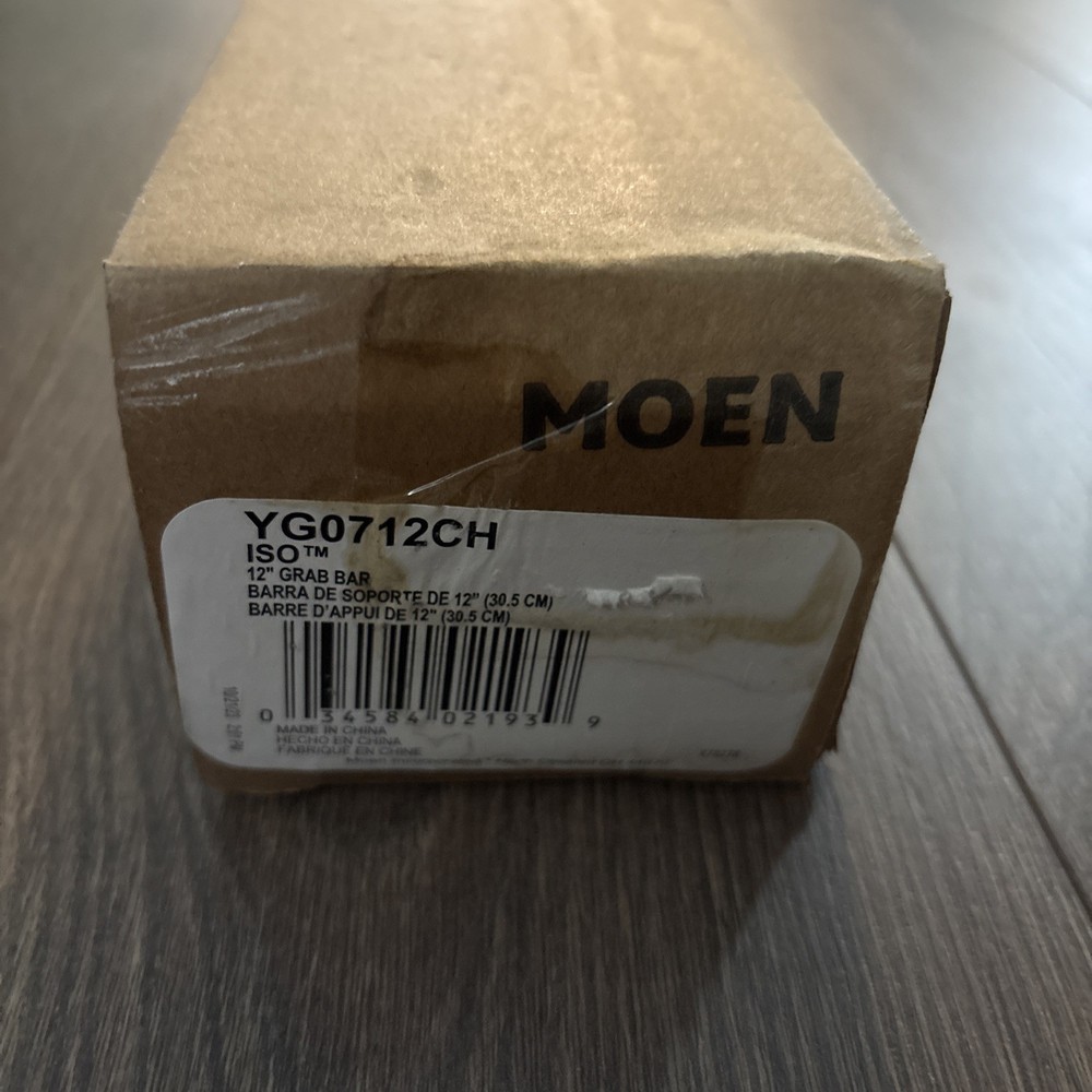 Moen YG0712CH 12-Inch Stainless Steel Bathroom Grab Bar, Chrome New In Box
