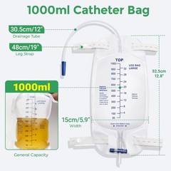 6 Pack 1000ml Foley Catheter Leg Bags for Men Urine Bags Splash-Resistant Drain