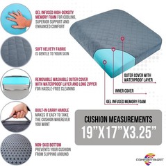 Large 19″X17″X3.25″ Medium-Firm Memory Foam Seat Cushion With Cooling Effect,