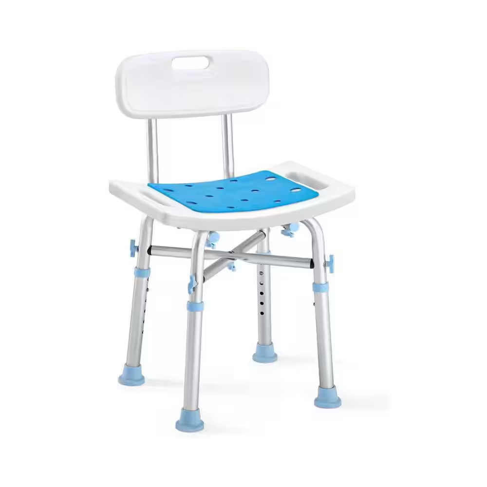 16.5 In. W Heavy Duty Anti-Slip Adjustable Medical Aluminum Shower Chair in Blue