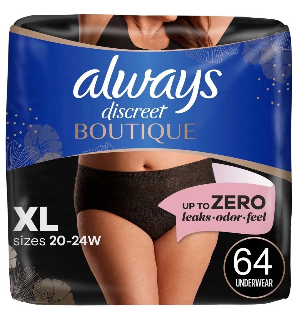 Always Discreet Boutique Incontinence and Postpartum Underwear, XL, 64 Count