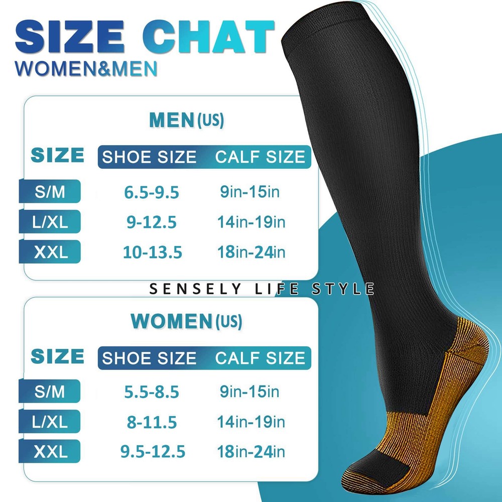 3 Pairs Plus Size Compression Socks Wide Calf 15-20mmHg Graduated Compression