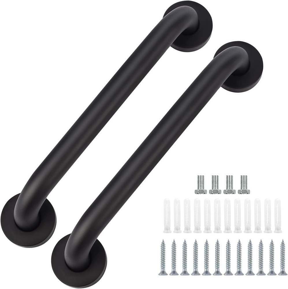 2 Pack Bathroom Grab Bar, 12 Inch Length Black Shower Safety Grab Bar, 1 Inch D
