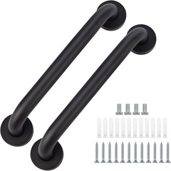 2 Pack Bathroom Grab Bar, 12 Inch Length Black Shower Safety Grab Bar, 1 Inch D