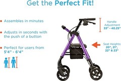 NOVA Star DX Heavy Duty Rollator Walker – Xtra Wide 8″ Wheels, Blue – Open Box