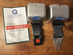 Q’Straint Heavy Duty Wheelchair Restraint Set Metal Nylon Silver Black Blue 2 PC