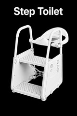 White Toilet Frame with Step, Handrails and Steps for Added Support. For Babies
