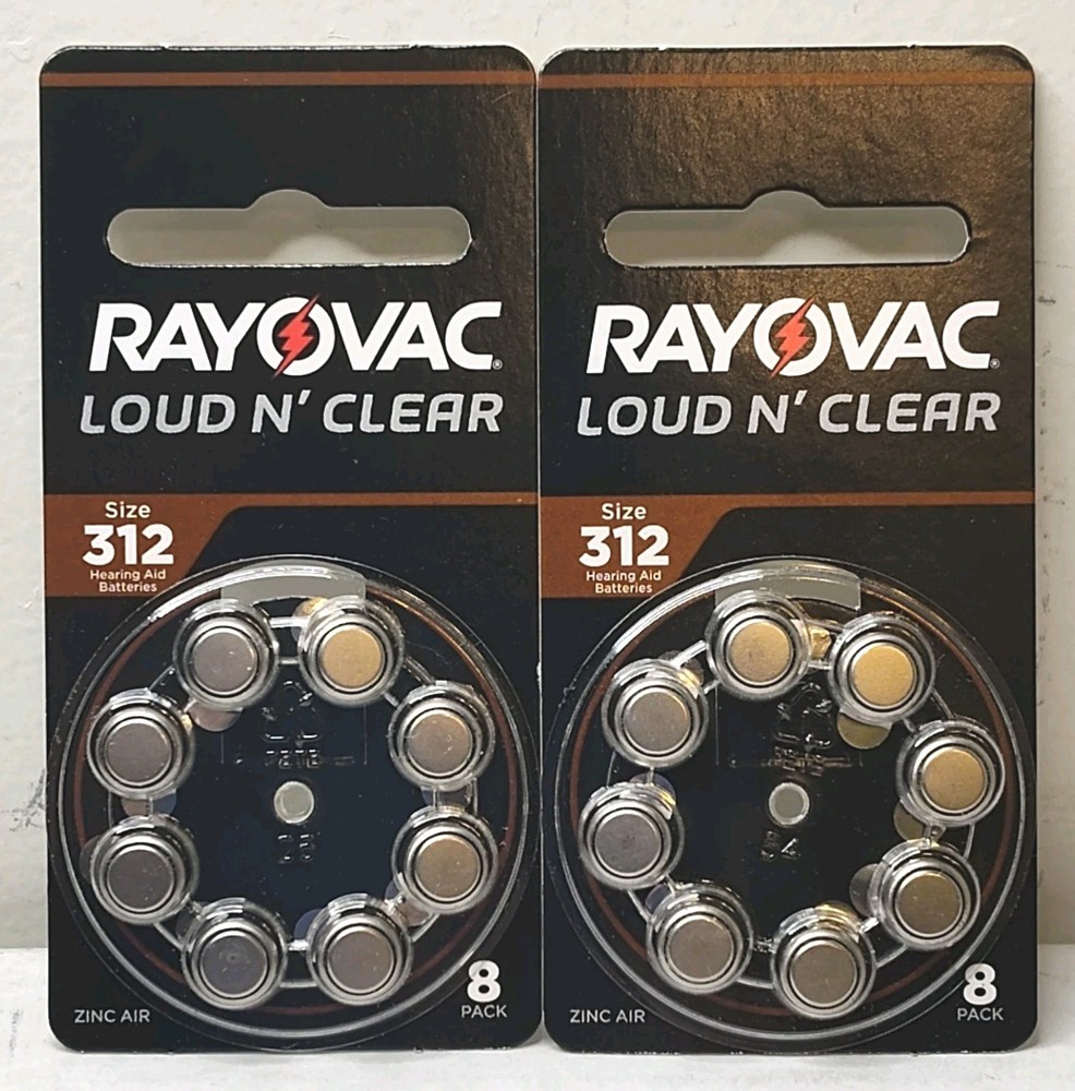 (2) Rayovac Size 312 Loud N‘ Clear Hearing Aid Batteries New Sealed Exp Oct 2027