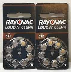 (2) Rayovac Size 312 Loud N‘ Clear Hearing Aid Batteries New Sealed Exp Oct 2027