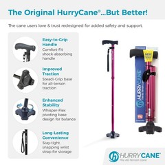 HurryCane Freedom Edition Foldable Walking Cane with T Handle, Red/Magenta