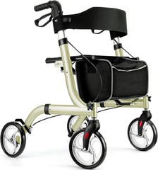 Rollator Walker Seat Backrest Folding Lightweight Aluminum 8in Wheels Champagne