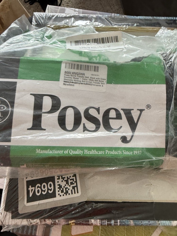 Posey 6537Q Transfer Belt, Black/Green, Extra-Wide Soft Nylon,Washable Gait Belt