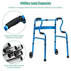 Ironmax Heavy-Duty Folding Wheeled Stand-Assist Walker Aluminum Alloy Blue