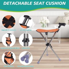 Folding Walking Stick Seat Aluminium Cane Chair Stool for Senior, 150kg Loading