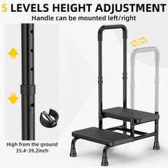 2 Step Stool with Handle for Elderly, Heavy Duty Step Stool with Adjustable H…