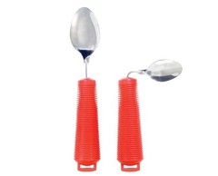 NEW 3 Piece Easy Grip Red Flatware Set, Bendable Built Up Fork, Knife, and Spoon
