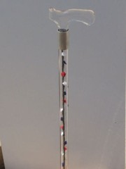 Designer walking cane red white and blue roses changable interior lucite handle